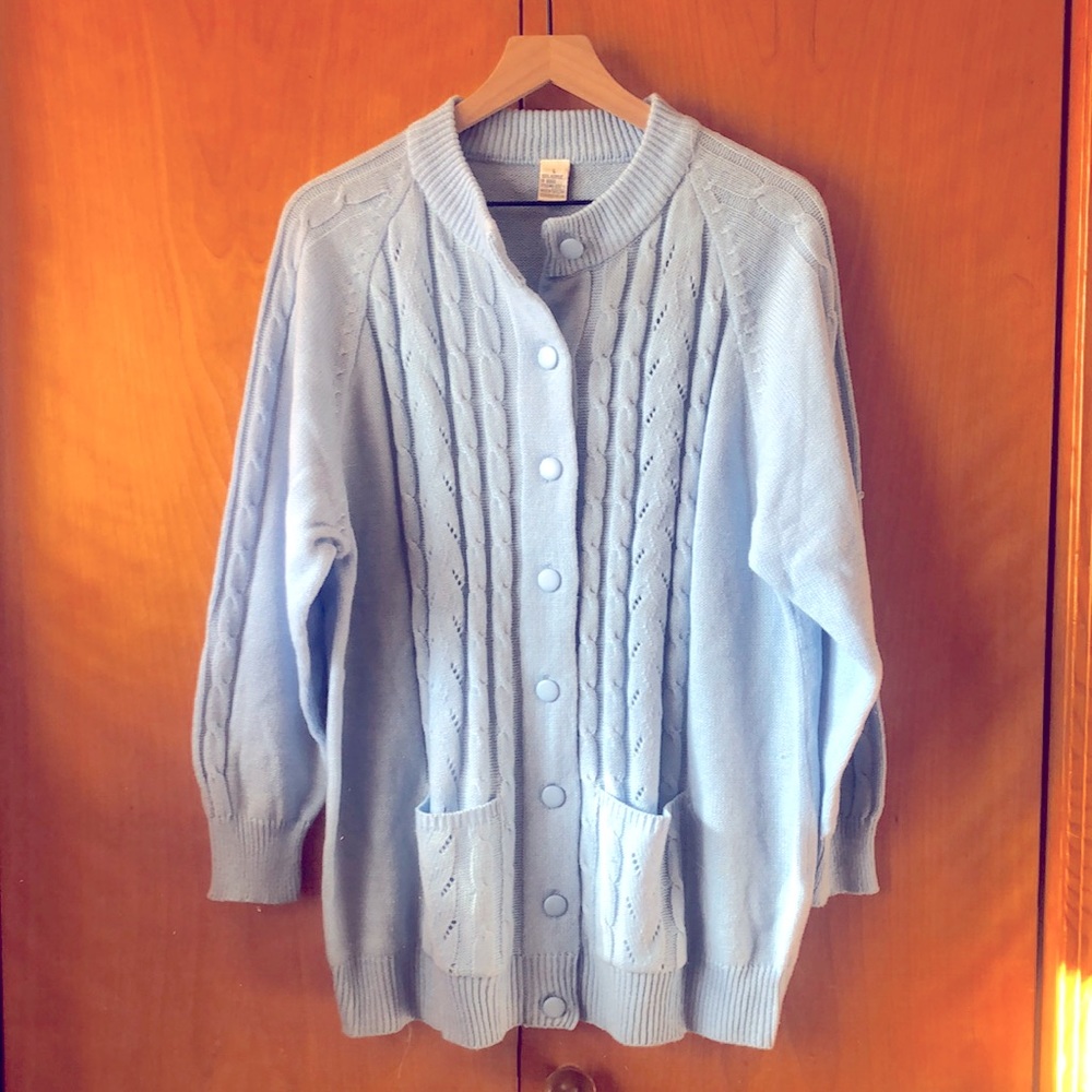 Vintage Sweater Light Blue Button-down Cardigan Large